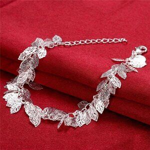 Leaf Branch Bracelet 925 Sterling Silver - Adjustable 8-9"